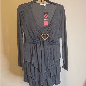 Rosegal Gray Layered‎ Blouse with Heart Detail